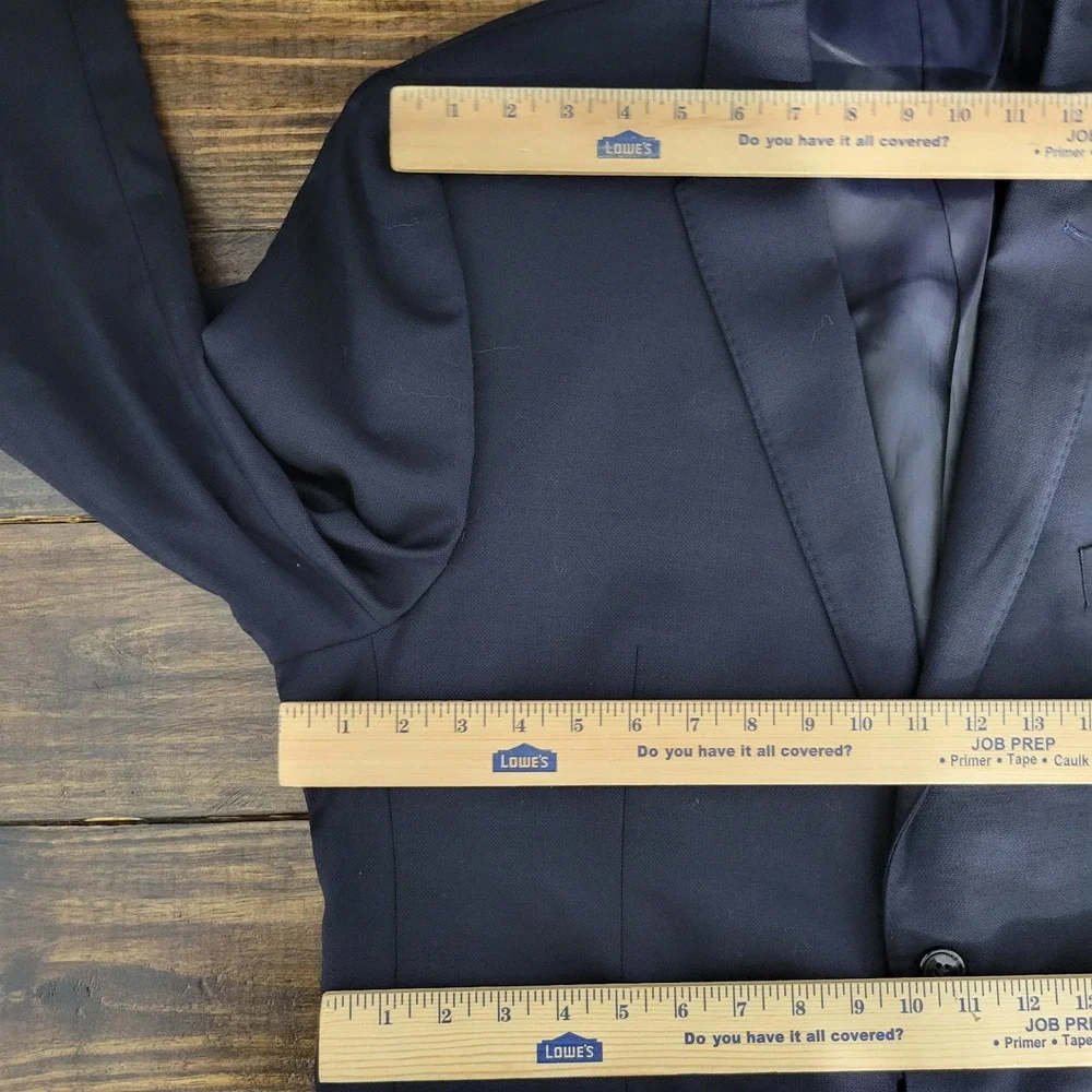 Lauren Ralph Lauren Mens Sport Coat Blazer Two Button Navy Wool Spandex 46R SLIM
